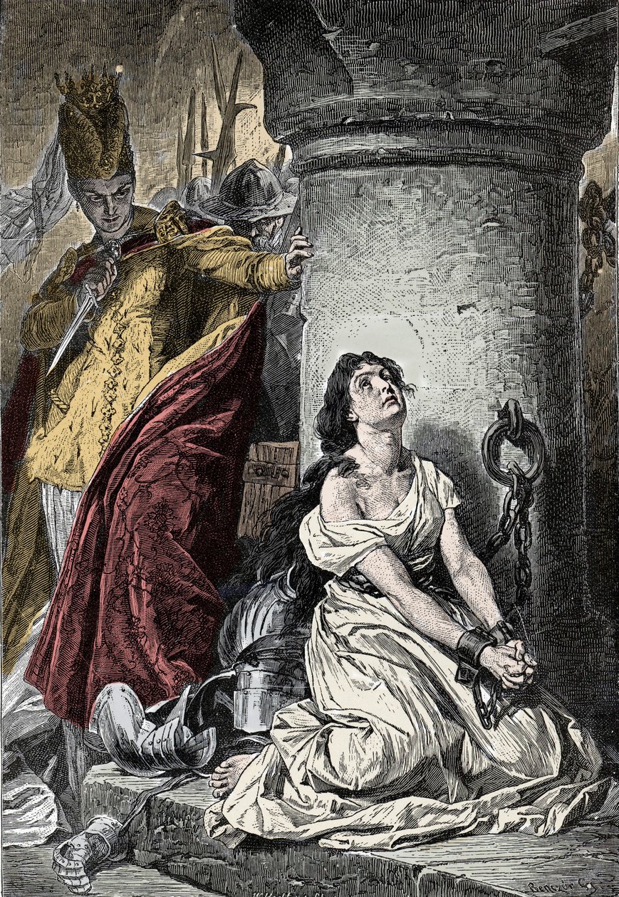 Százéves háború: Joan of Arc (1412-1431) a roueni börtönben. 1431-ben az eretnekséggel vádolt Jeanne d