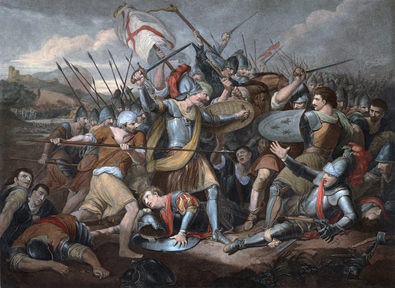 Százéves háború: „” Az Agincourt-i csata 1415.10.25-én” – Metszet alkotó: Unknown artist