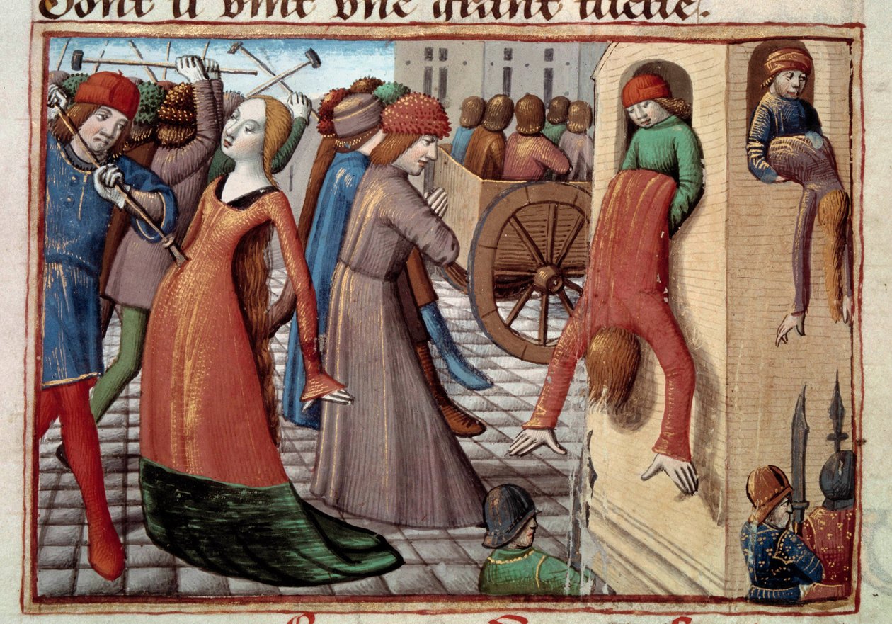 Százéves háború: az armagnácok lemészárlása a burgundok által 1418.05.29-én a polgárháború alatt. Miniatűr Martial d