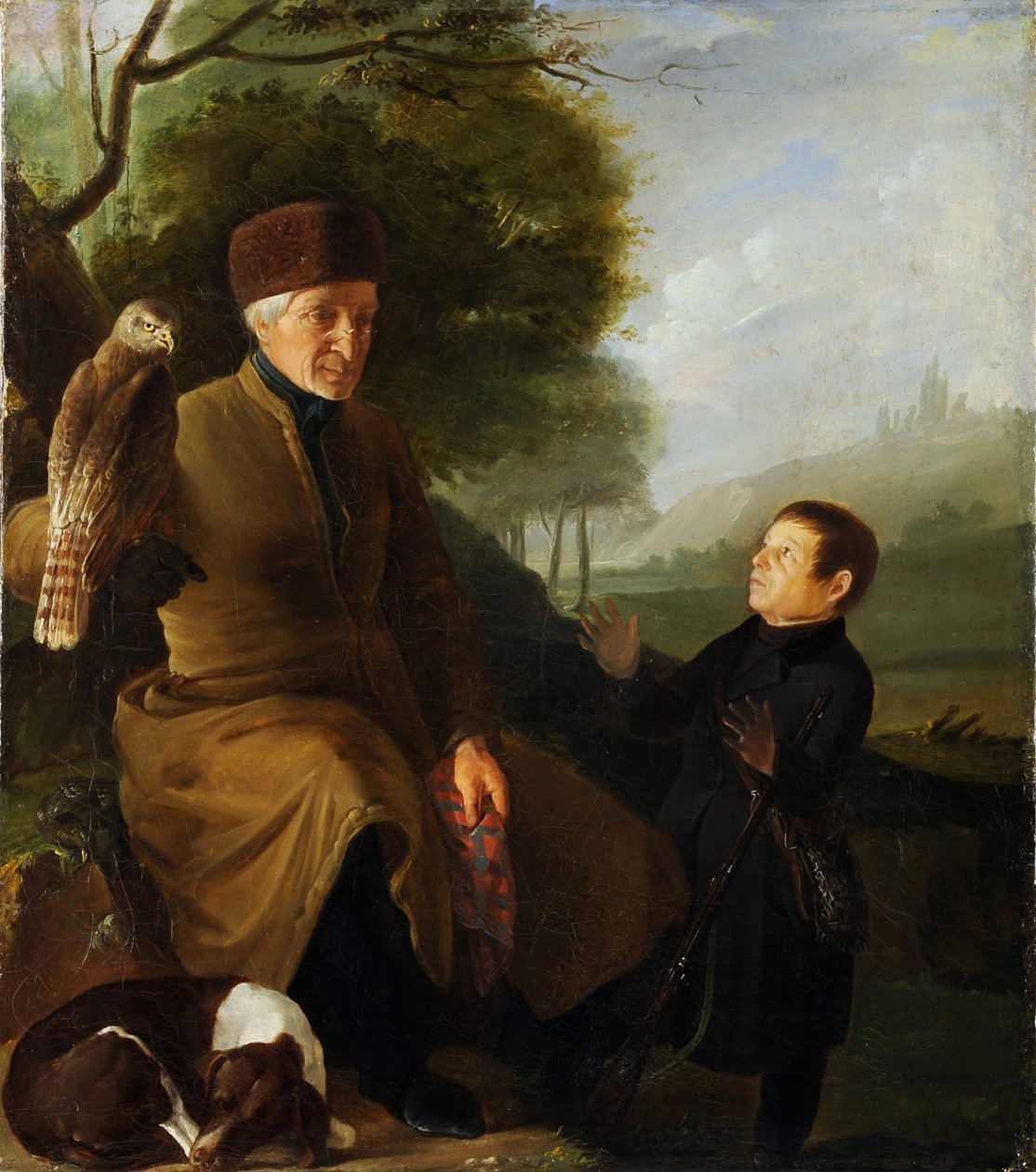 Vadász sólyom. Platon Alekszandrovics Zubov herceg (1767-1822) és Ivan Andrejevics Jakubovszkij (1770-1864), Anonymous portréja. Olaj, vászon, 1810-es évek vége, Állami Építészeti, Történeti és Művészeti Múzeum, Vladimir alkotó: Unknown artist