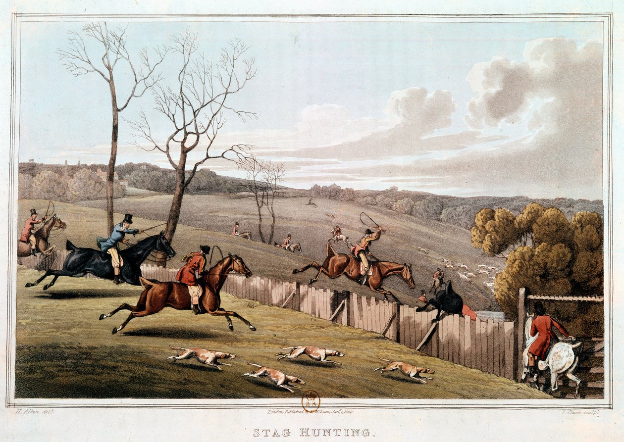 Vadászat Angliában. 19. századi litográfia. Paris, B.N. alkotó: Unknown artist