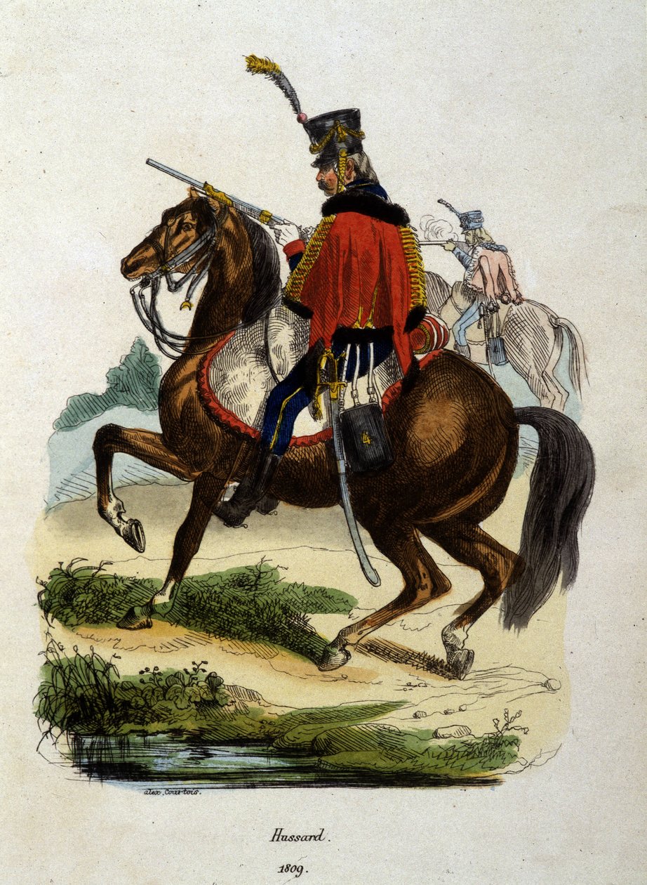 A napóleoni armee huszárdása – metszet alkotó: Unknown artist