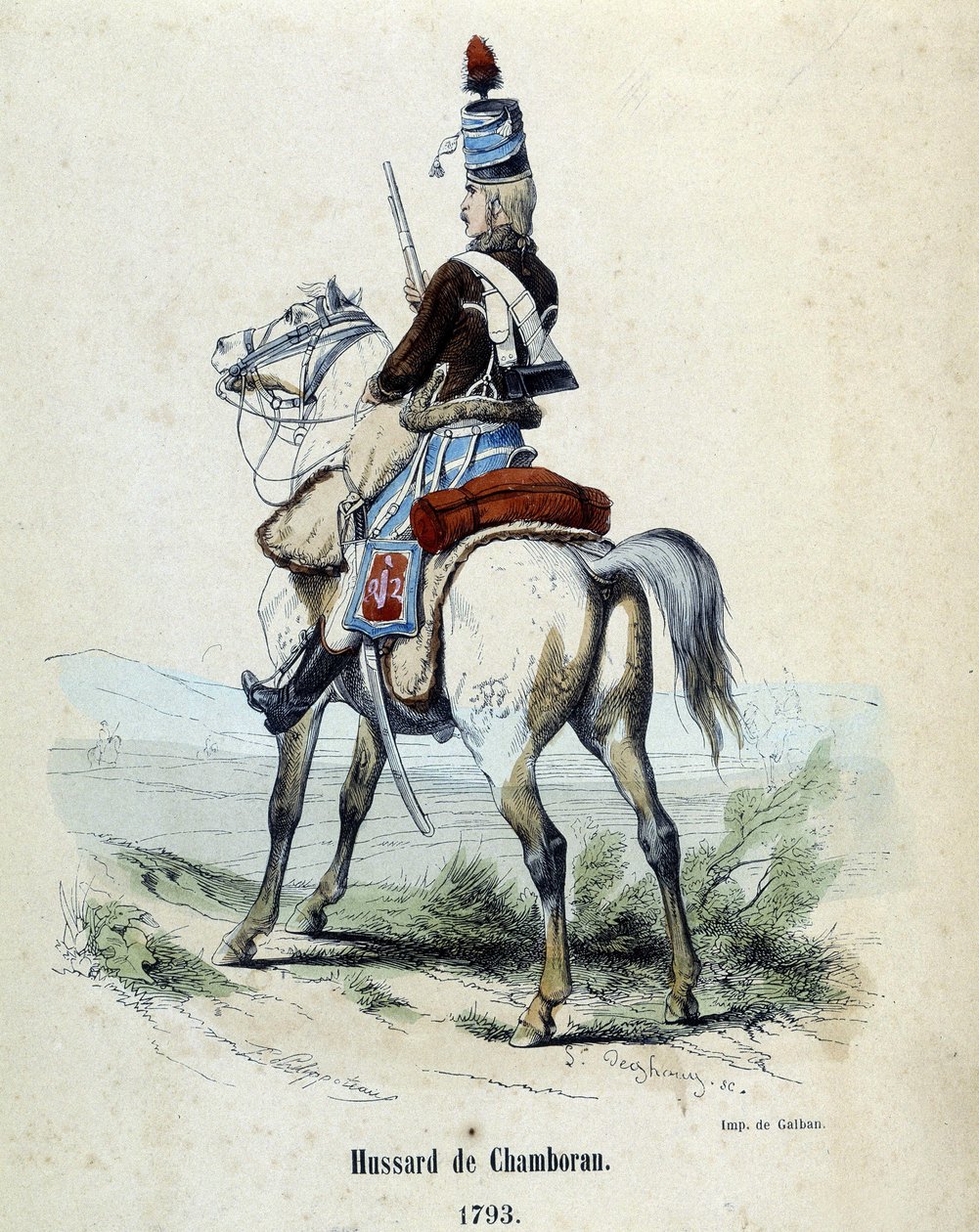 Hussard de Chamborant egy 1793-as lóháton. alkotó: Unknown artist