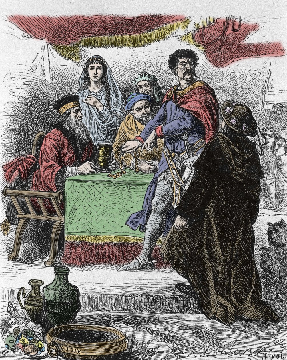 Illusztráció Walter Scott (1771-1832), skót író „Ivanhoe”-jához: Ivanhoe-t kihívja Brian de Bois Guilbert szász lovag. alkotó: Unknown artist
