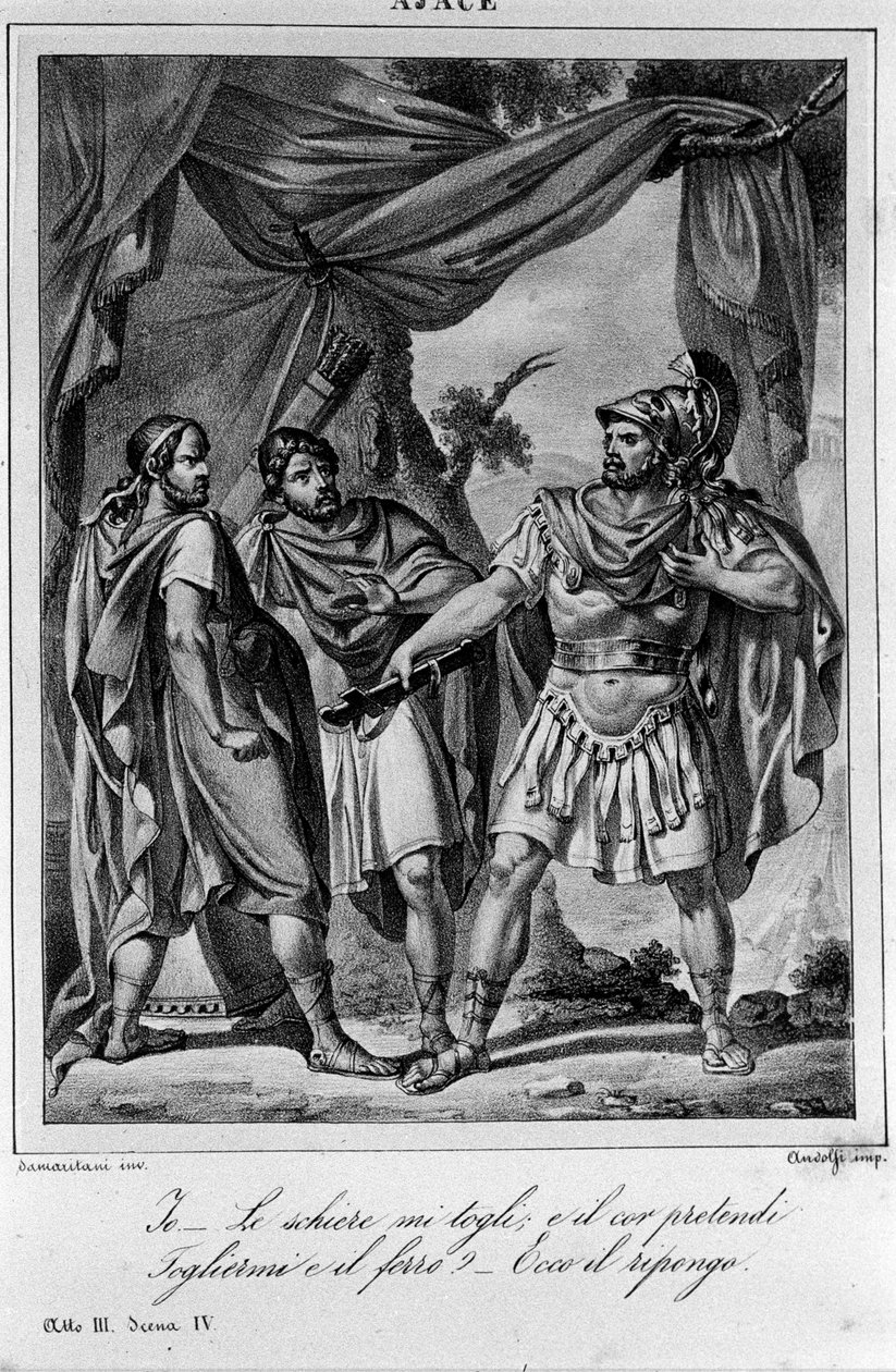 Illusztráció Ugo Foscolo (1778-1827) olasz költő és drámaíró „” Ajax”” (Aiace) IV. felvonásának 3. jelenetéhez, XIX. alkotó: Unknown artist