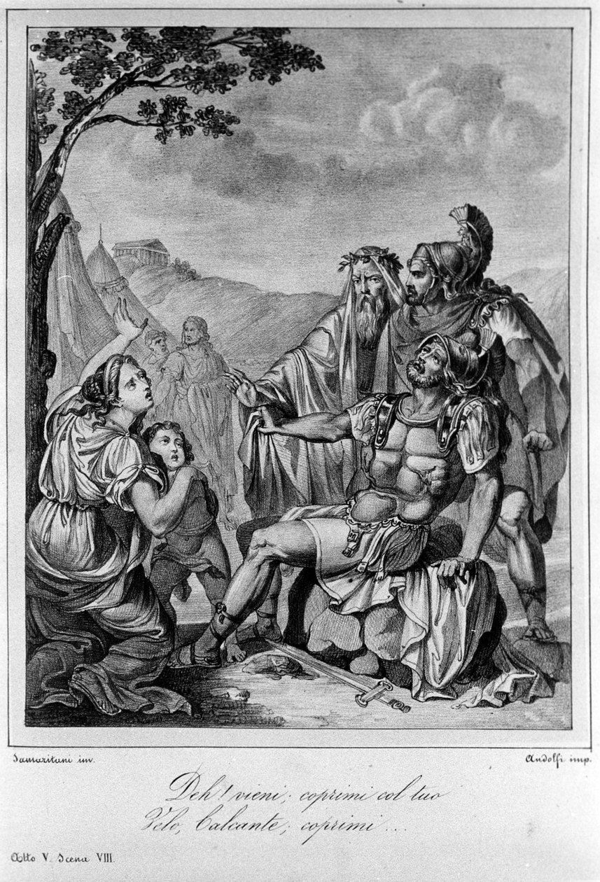 Illusztráció Ugo Foscolo (1778-1827) olasz költő és drámaíró „” Ajax”” (Aiace) V. felvonásának 8. jelenetéhez, XIX. alkotó: Unknown artist