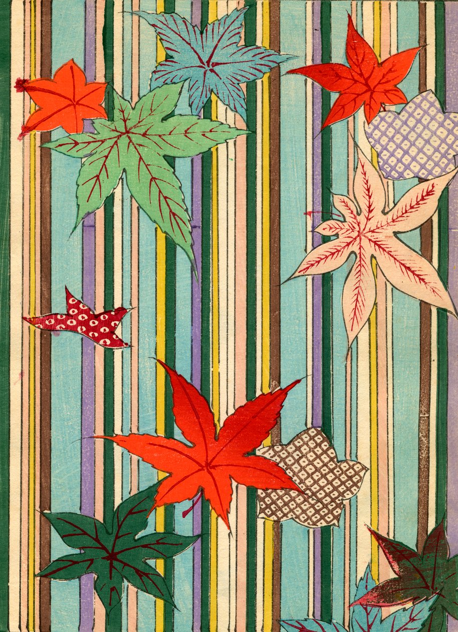 Őszi levelek illusztrációja csíkos háttérrel alkotó: Unknown artist