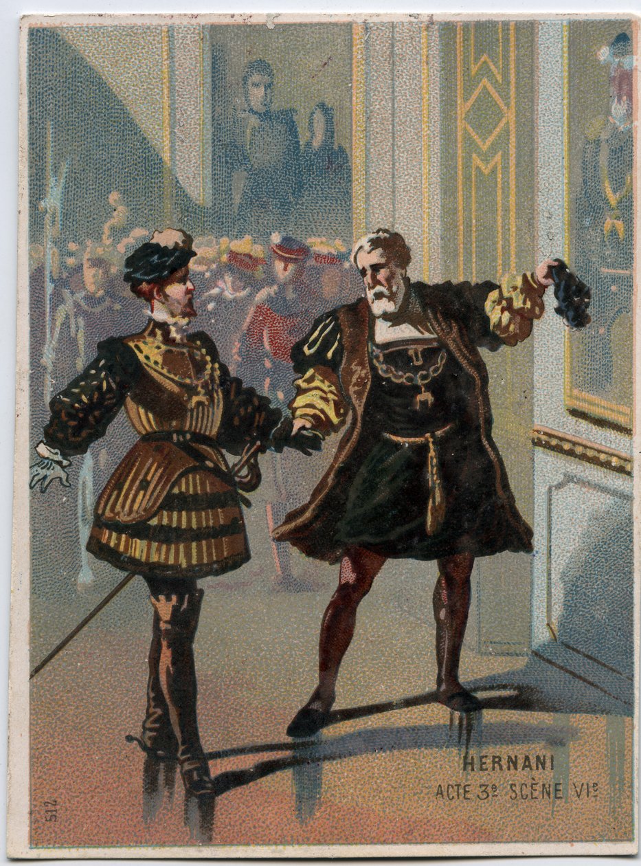 Giuseppe Verdi (1813 - 1901) olasz zeneszerző „” Ernani” című művének illusztrációja, 3. felvonás, opera VI. jelenete, 1844-ben, Victor Hugo „” Hernani”” tragédiája után. A 19. század végének kromolitográfiája. alkotó: Unknown artist