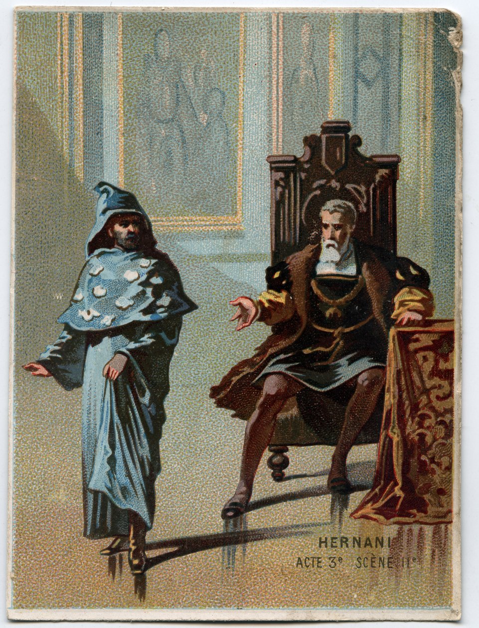 Giuseppe Verdi (1813-1901) olasz zeneszerző „” Ernani” című művének illusztrációja, az opera 3. felvonása, 2. jelenete, 1844-ben, Victor Hugo „” Hernani”” tragédiája után. A 19. század végének kromolitográfiája. alkotó: Unknown artist