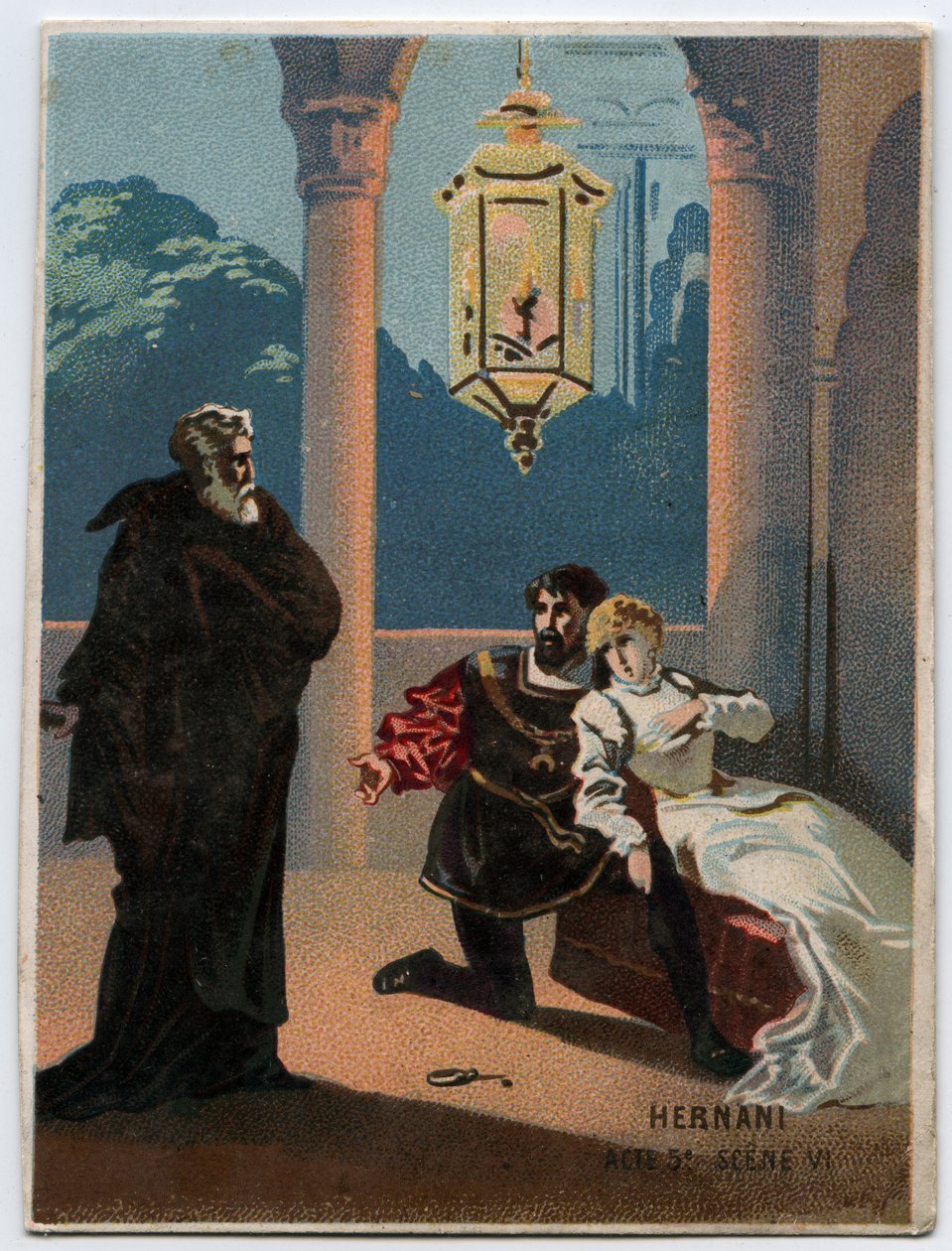 Giuseppe Verdi (1813 - 1901) olasz zeneszerző „” Ernani” című művének illusztrációja, 5. felvonás, opera VI. jelenete, 1844-ben, Victor Hugo „” Hernani”” tragédiája után. A 19. század végének kromolitográfiája. alkotó: Unknown artist