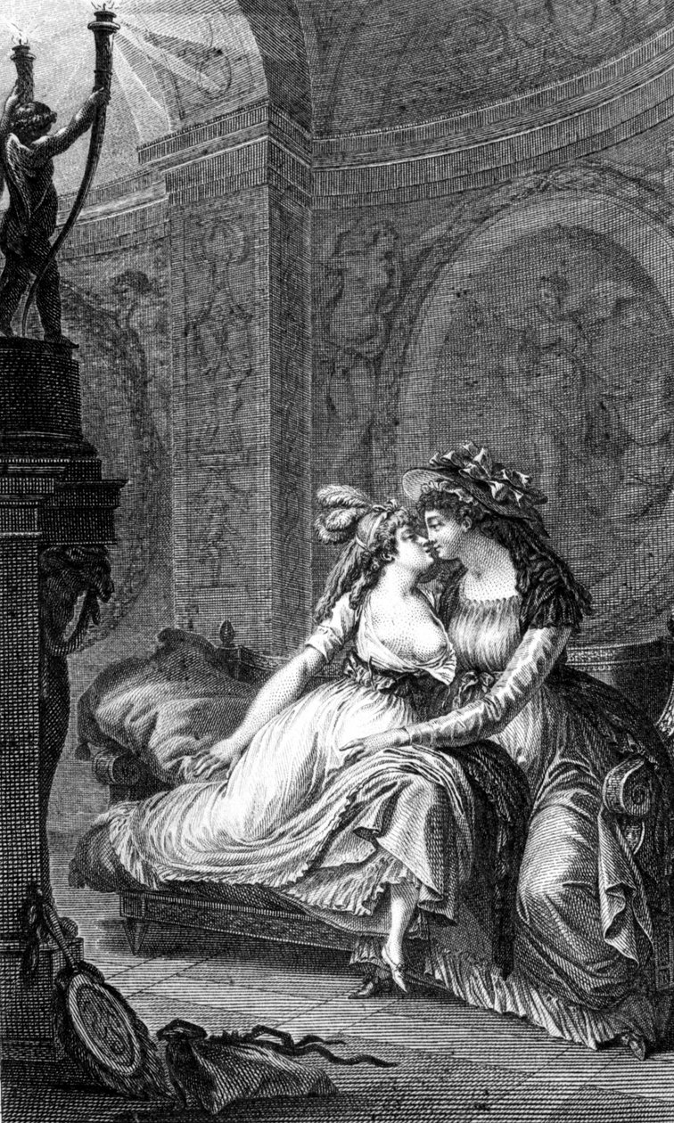 Illusztráció Choderlos de Laclos (1741 - 1803) „A veszélyes kapcsolatok” című művéből: a felszabadulás jelenete két nő között. alkotó: Unknown artist