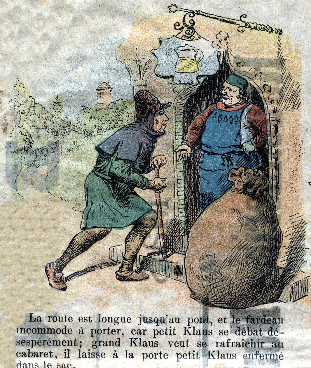 Illusztráció a 19. század végéről Hans Christian Andersen (1805-1875) „Grand Claus and Little Claus” (Klaus) című meséhez. Magángyűjtemény. alkotó: Unknown artist