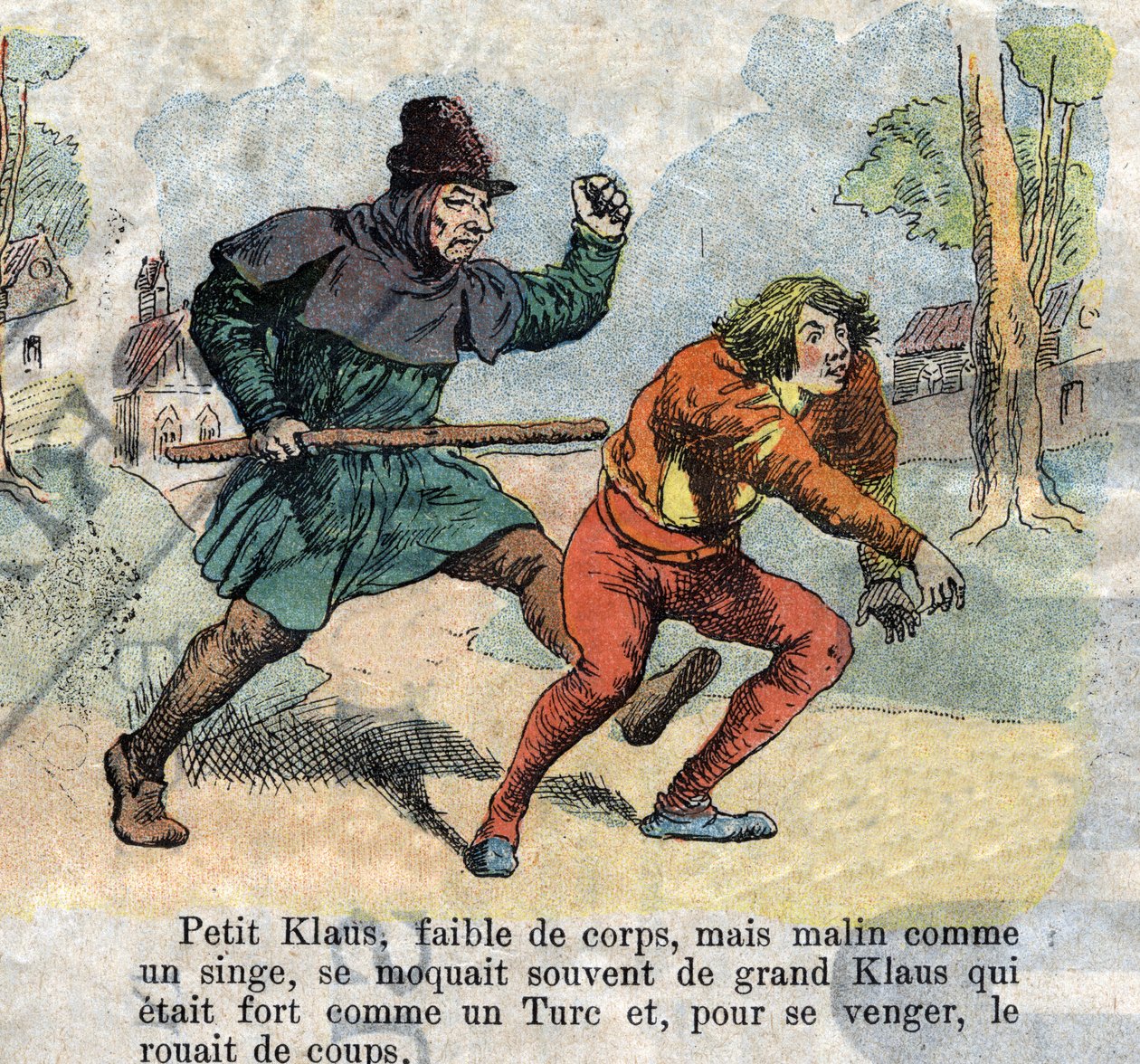 Illusztráció a 19. század végéről Hans Christian Andersen (1805-1875) „Grand Claus and Little Claus” (Klaus) című meséhez. Magángyűjtemény. alkotó: Unknown artist