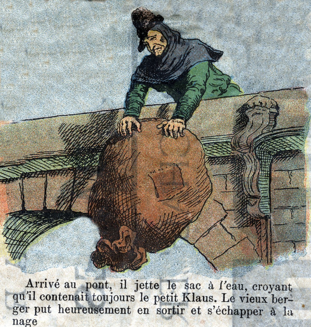Illusztráció a 19. század végéről Hans Christian Andersen (1805-1875) „Grand Claus and Little Claus” (Klaus) című meséhez. Magángyűjtemény. alkotó: Unknown artist