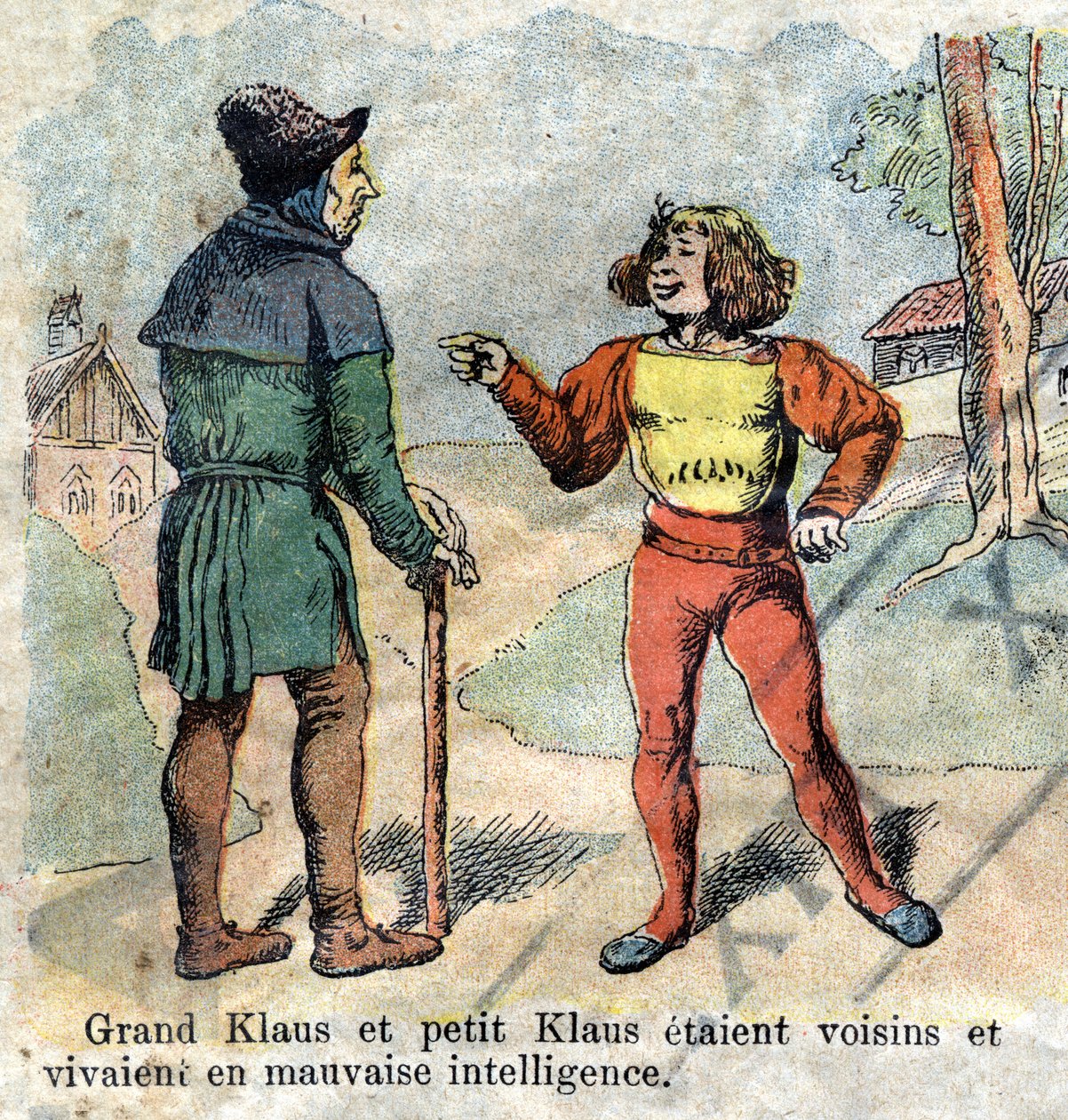 Illusztráció a 19. század végéről Hans Christian Andersen (1805-1875) „Grand Claus and Little Claus” (Klaus) című meséhez. Magángyűjtemény. alkotó: Unknown artist