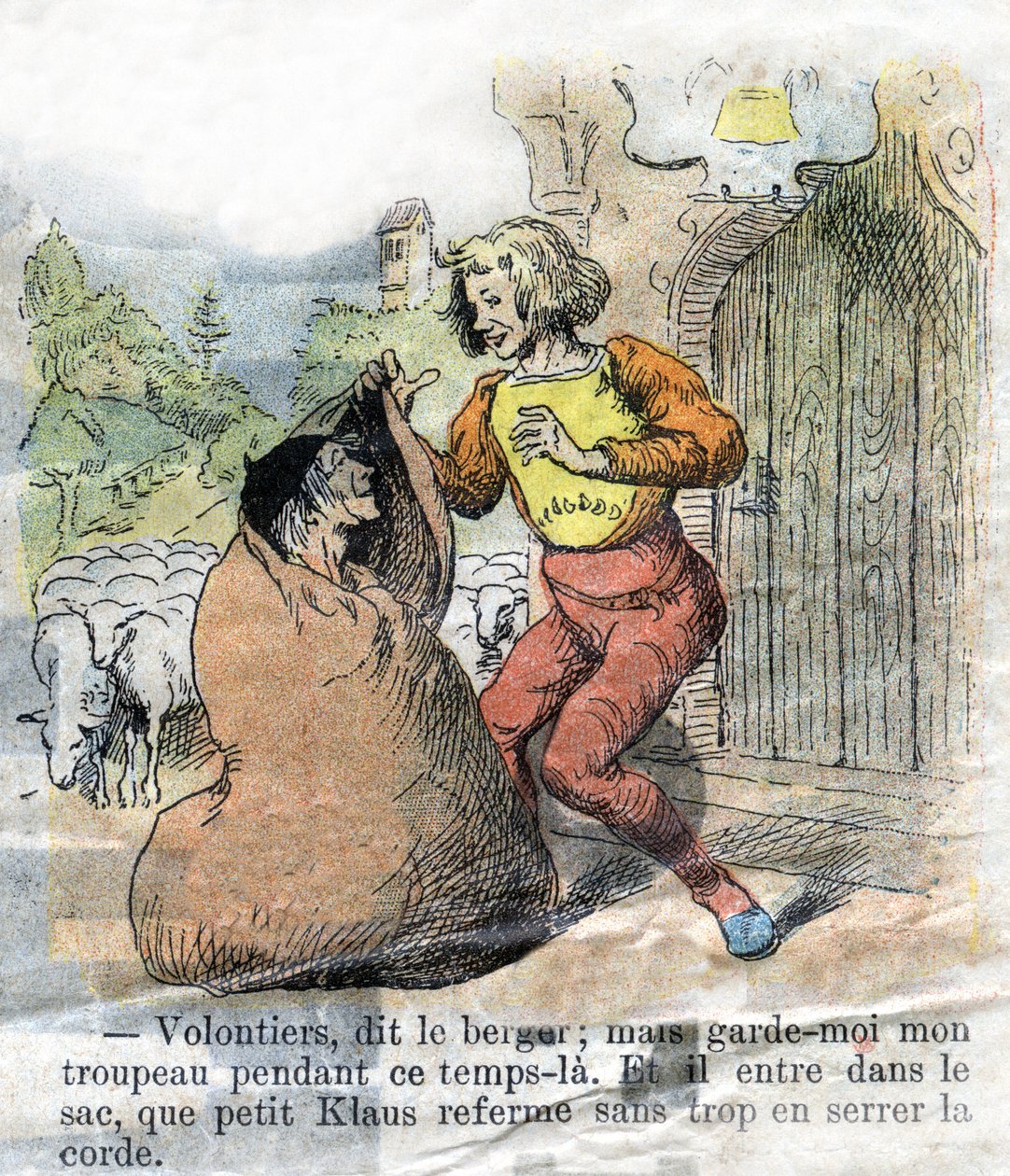 Illusztráció a 19. század végéről Hans Christian Andersen (1805-1875) „Grand Claus and Little Claus” (Klaus) című meséhez. Magángyűjtemény. alkotó: Unknown artist