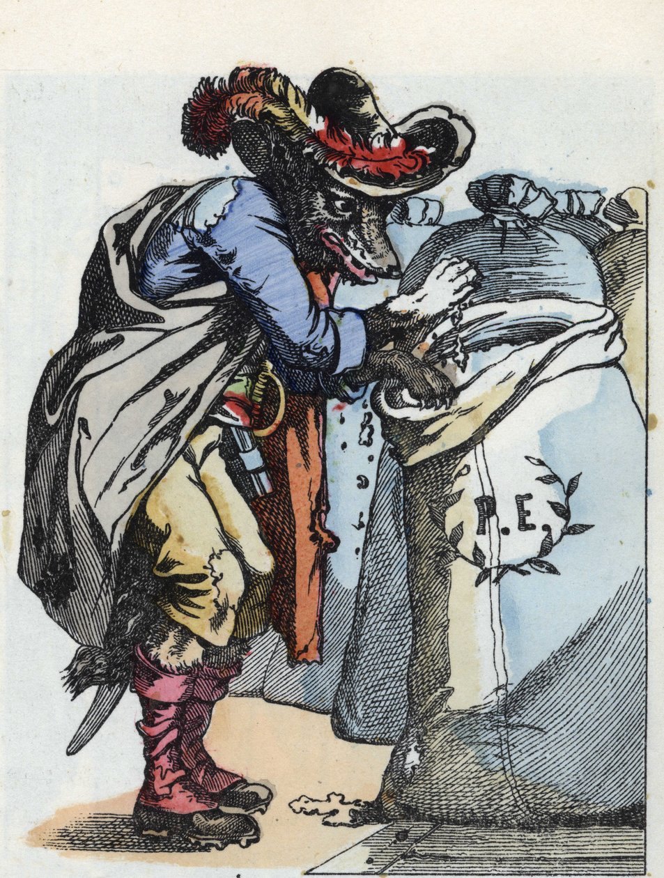 A „Compere le Loup, Maitre Renard, Comere la Chevre et ses petits biquets” című mese illusztrációja Jean de la Fontaine meséje után. A „” Mesék otthonról a kicsiknek” c. századi névtelen metszet. alkotó: Unknown artist