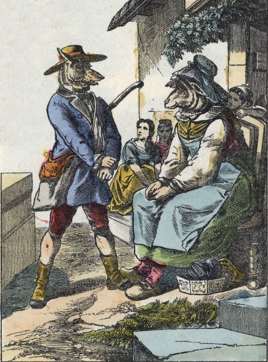 Illusztráció a „Jó anya bárány” című meséhez. A „” Mesék otthonról a kicsiknek” c. századi névtelen metszet. alkotó: Unknown artist