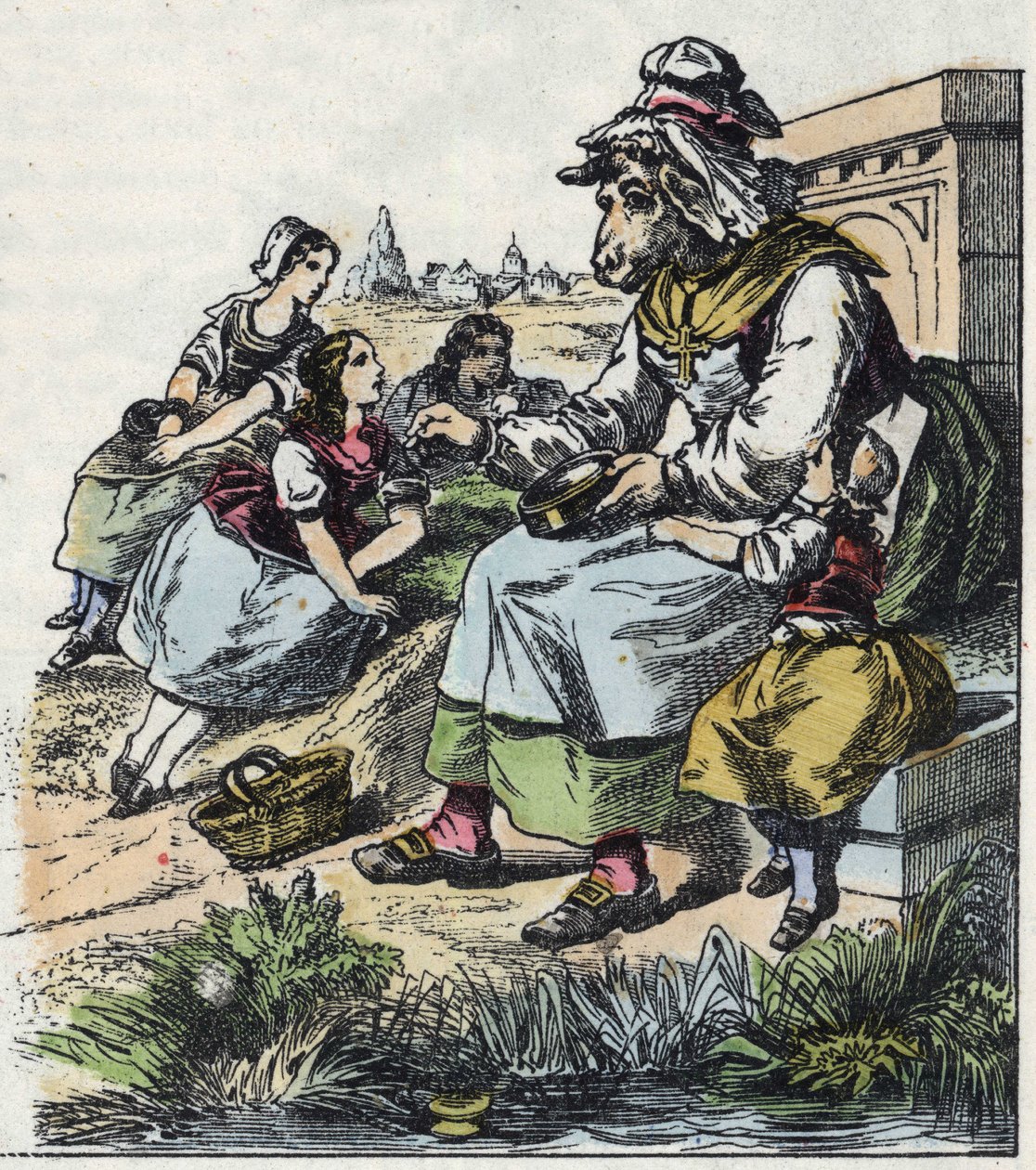 Illusztráció a „Jó anya bárány” című meséhez. A „” Mesék otthonról a kicsiknek” c. századi névtelen metszet. alkotó: Unknown artist