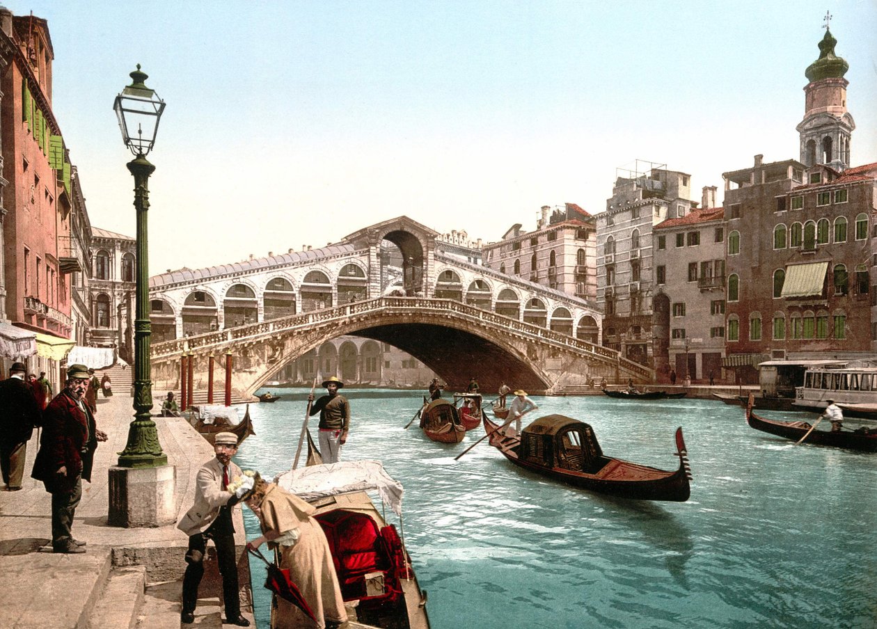 Illusztráció, amely a velencei Canal Grandét ábrázolja. Photochrome a 19. század végéről. alkotó: Unknown artist