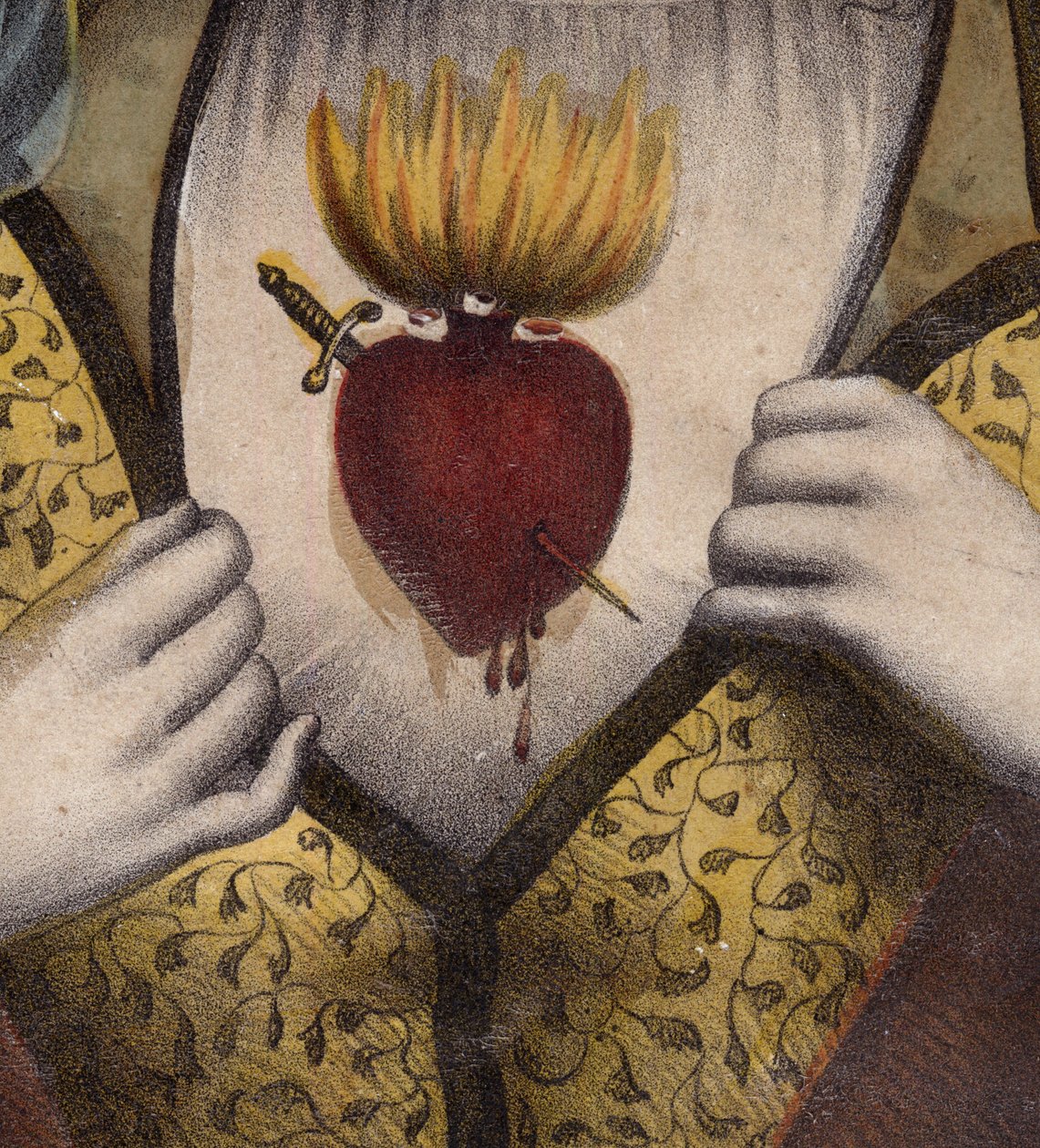 Mária Szeplőtelen Szíve - Mária Szent Szívének vallási képe (Részlet) - 19. századi metszet - Maria Sagrado corazon - Maria Inmaculado Corazon - alkotó: Unknown artist