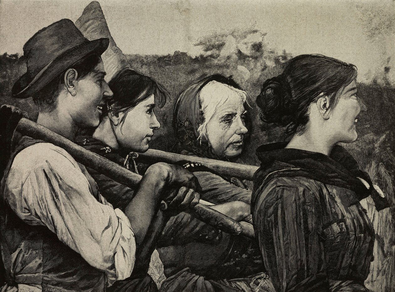 A mezőn, Egisto Ferroni (1835-1912) festménye, F Cantagalli metszete G Brogi fényképéről, L