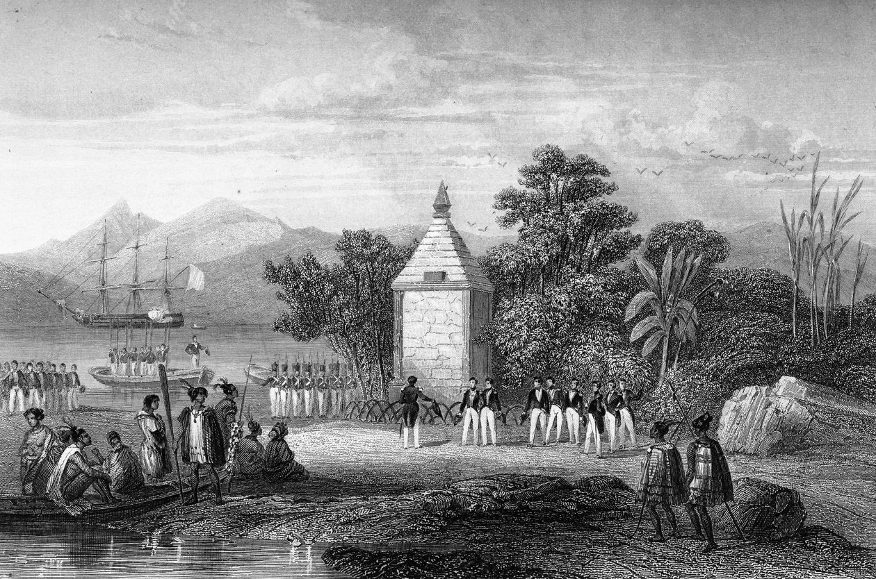 Durville kapitány felavatta a Jean-Francois Galaup francia navigátor, La Perouse grófja (Jean Francois Laperouse) tiszteletére állított emlékművet alkotó: Unknown artist