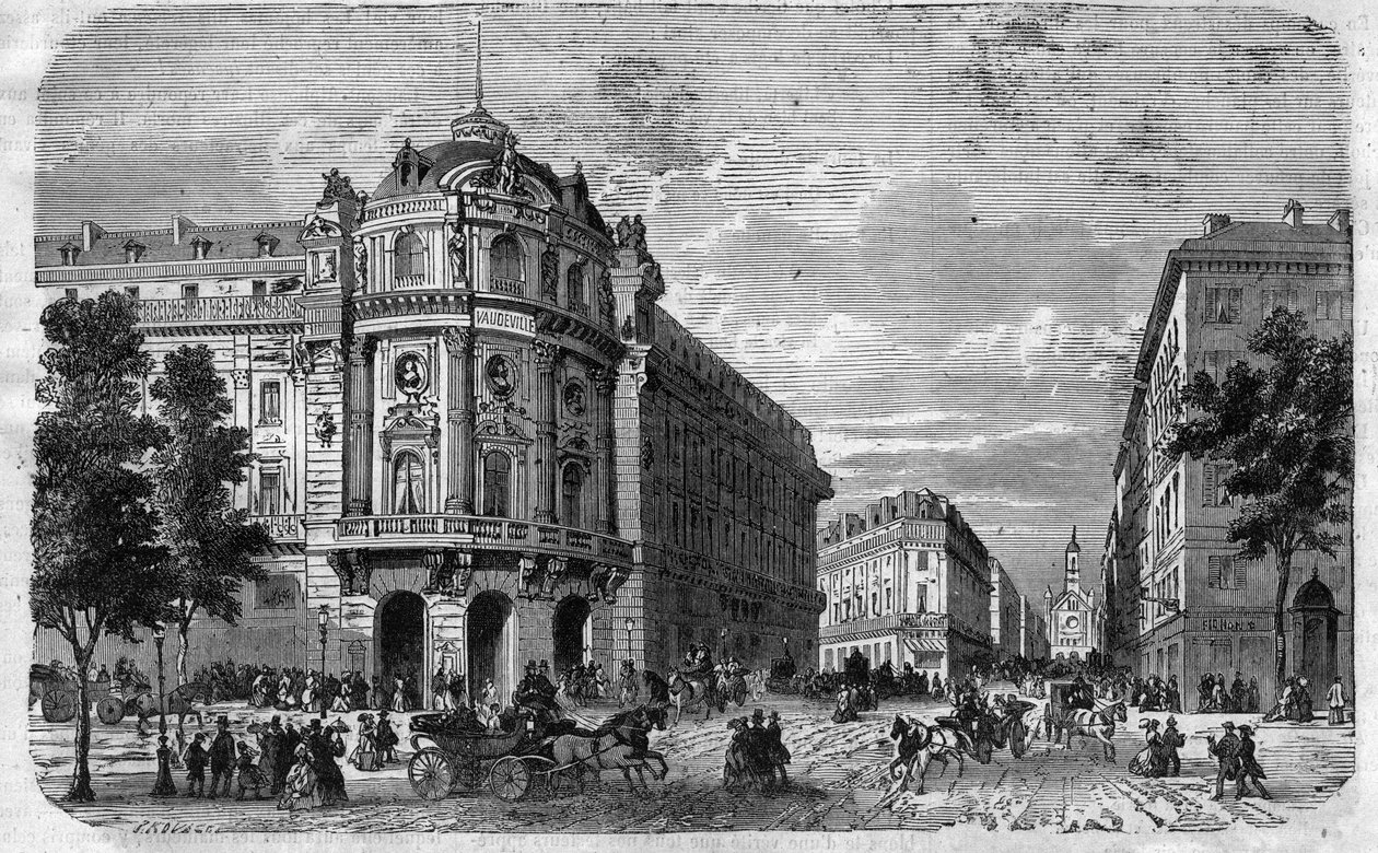 Az új Theater du Vaudeville felavatása Párizsban, a Boulevard des Capucines és a Chaussee d
