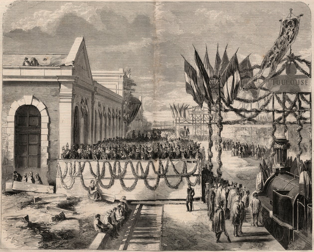 1857-ben a Toulouse-ból Sete-be vezető vasút felavatása. „Le Monde illustrious” metszet 1857-ből. Magángyűjtemény. alkotó: Unknown artist