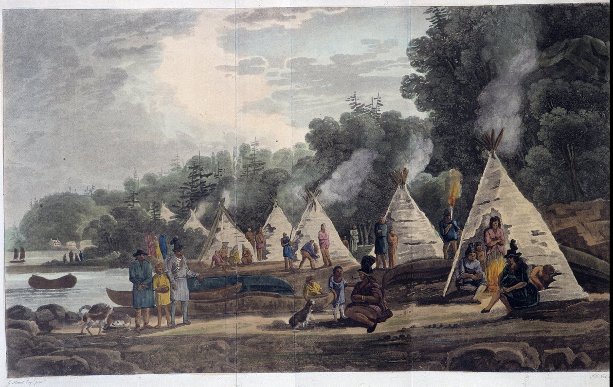 indián tábor; „Utazások Kanadán keresztül”, George Heriot, szerk. London alkotó: Unknown artist