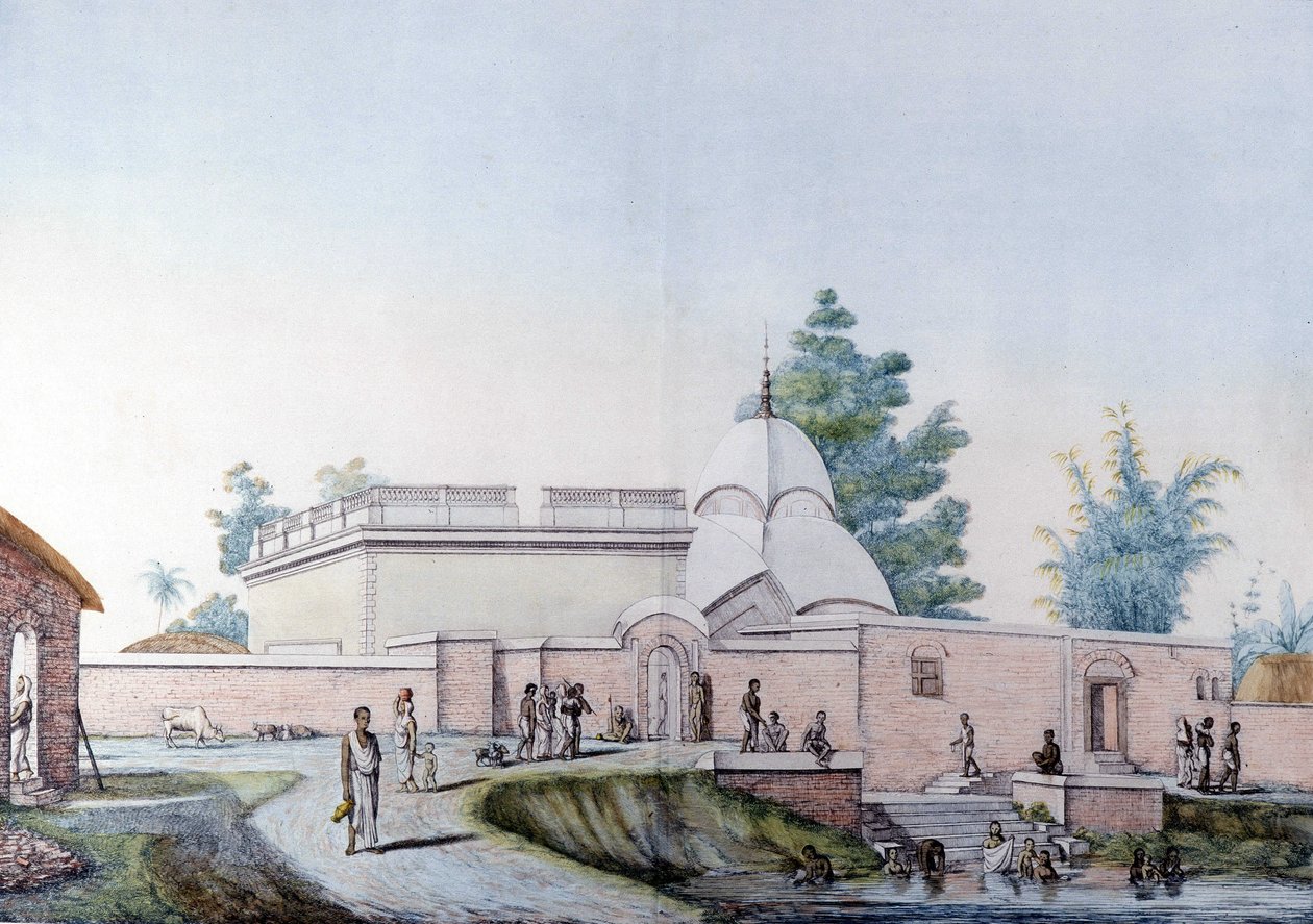 Indiai kultúra és civilizáció: Fürdő a Hooghly folyóban Kalkuttában (vagy Kolkatában, Indiában). Metszet 1808. alkotó: Unknown artist