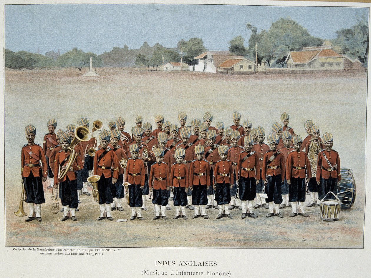 Az angol indiai gyalogos banda - metszet, 19. század vége. alkotó: Unknown artist