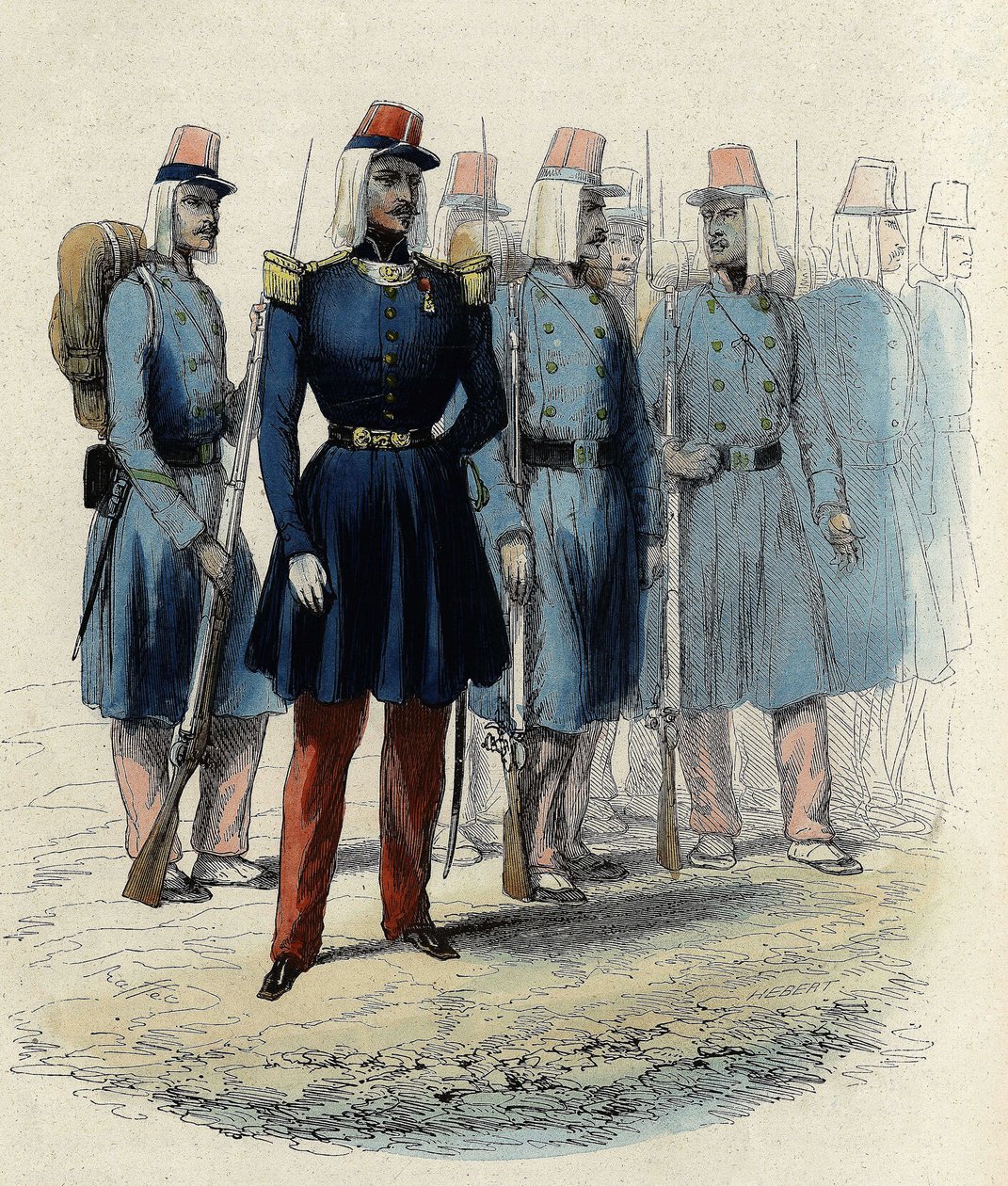 A francia hadsereg gyalogsága 1830-ban Algériában, tisztek, altisztek és katonák, Leon Galibert „” L