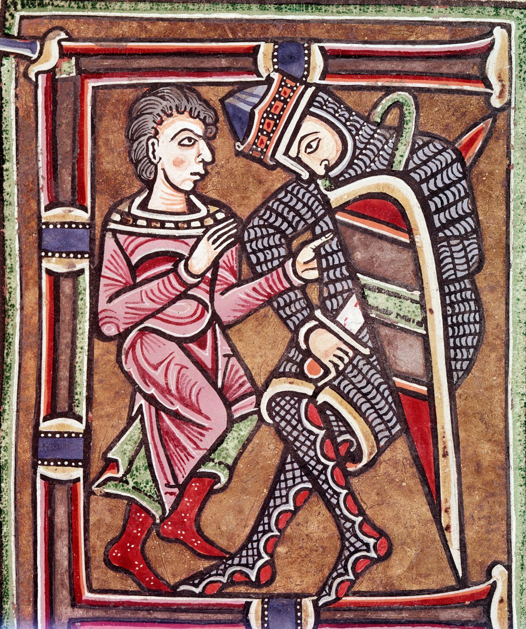 Kezdő E betű Dáviddal és Uriával, Betsabé házastársával (miniatűr alkotó: Unknown artist