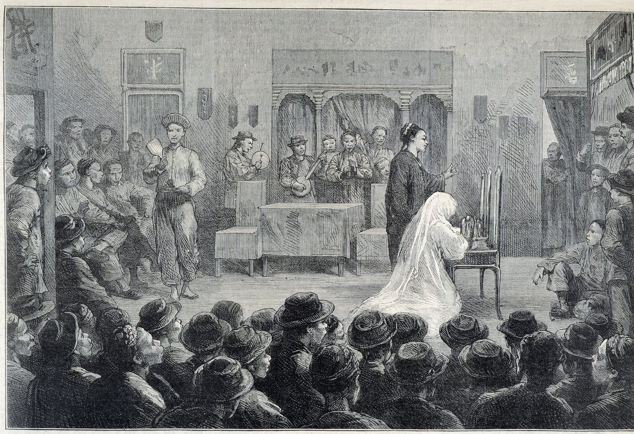 Egy kínai színház belsejében Kaliforniában, a 19. század vége felé. alkotó: Unknown artist