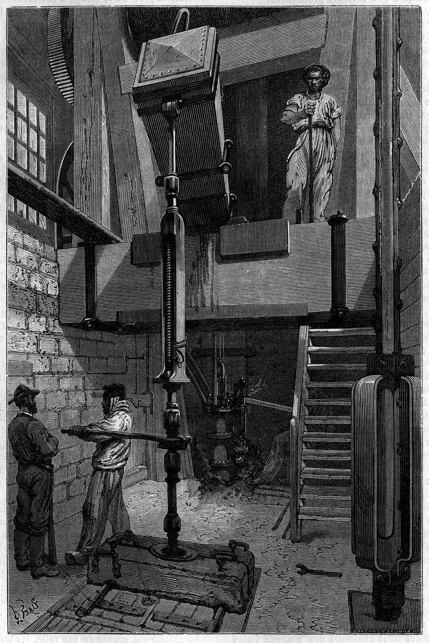 Fúró felszerelése szénlelőhely felderítésére. Metszet a „Le journal de la jeunesse”-be alkotó: Unknown artist