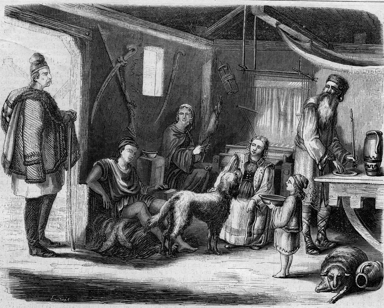 Egy szerb parasztház belseje Belgrád környékén 1859-ben. alkotó: Unknown artist