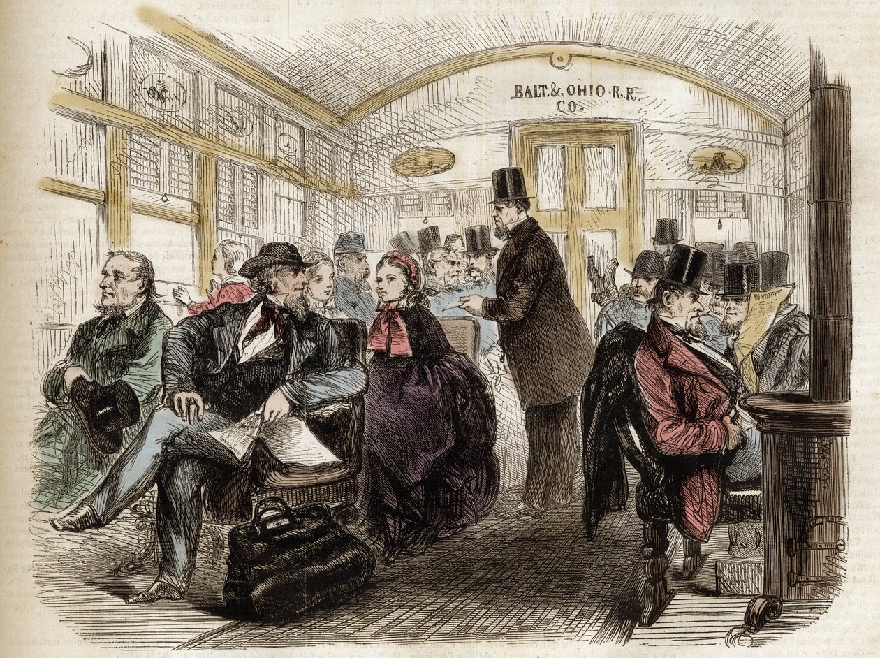 Egy kocsi belseje a Baltimore & Ohio Railroadon, USA - 1861 - Egy amerikai vagon belseje 1860-ban alkotó: Unknown artist