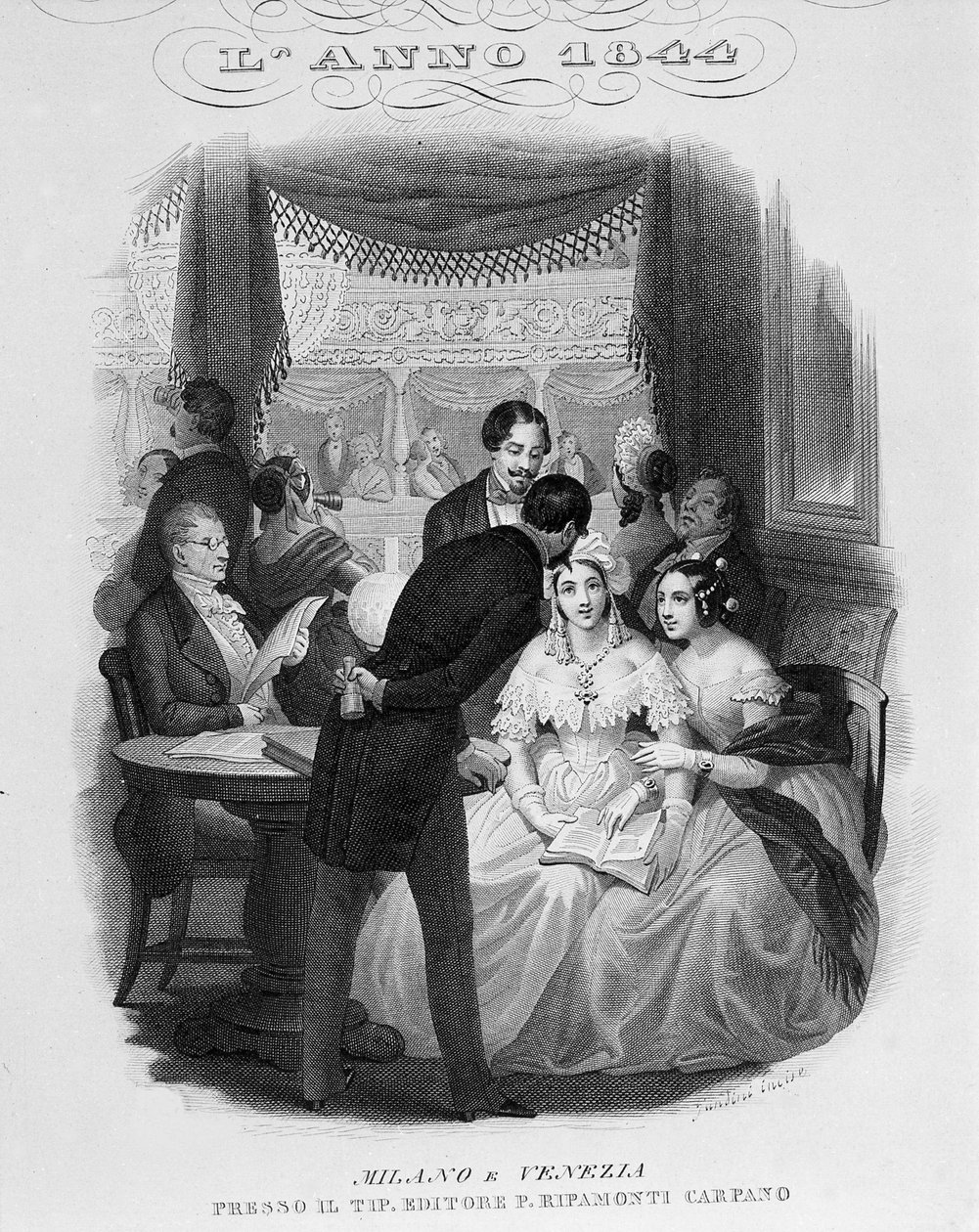 A teatro alla Scala páholyának belseje. 1844. alkotó: Unknown artist