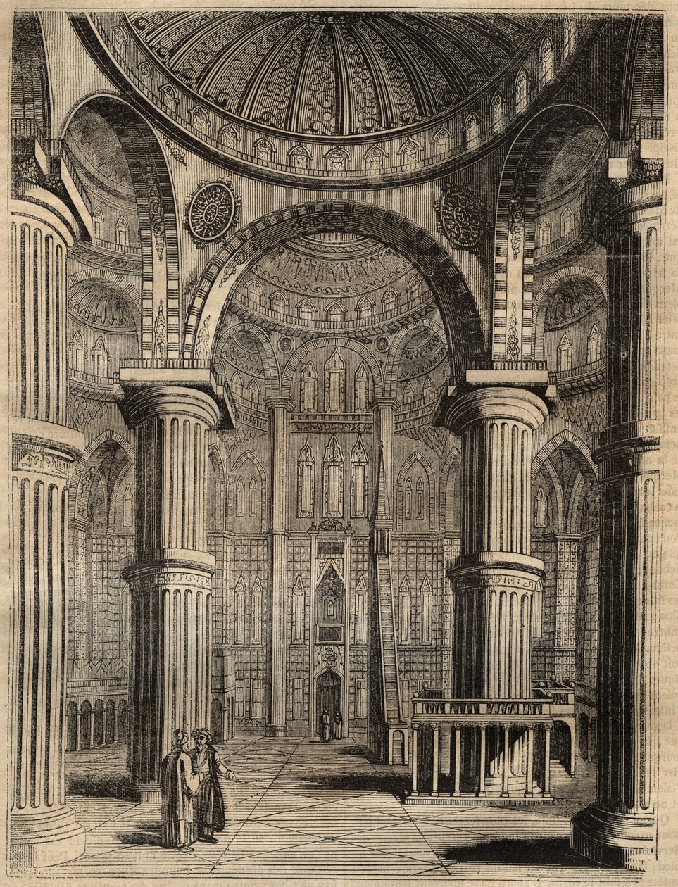 A Kék Mecset belseje, Isztambul, Törökország - 1838 - metszet - alkotó: Unknown artist