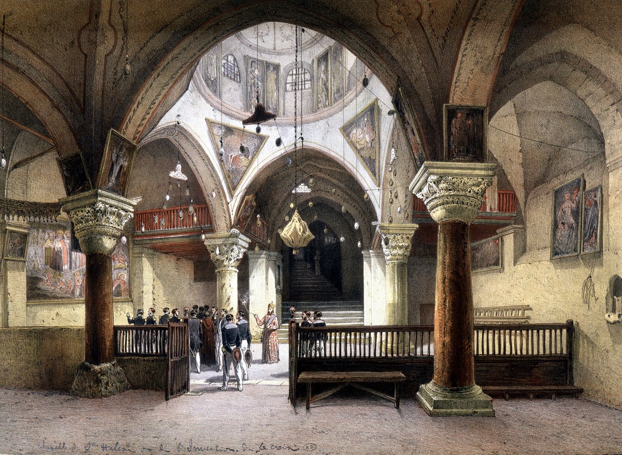 A jeruzsálemi Szent Ilona kápolna belseje. 19. századi metszet. alkotó: Unknown artist