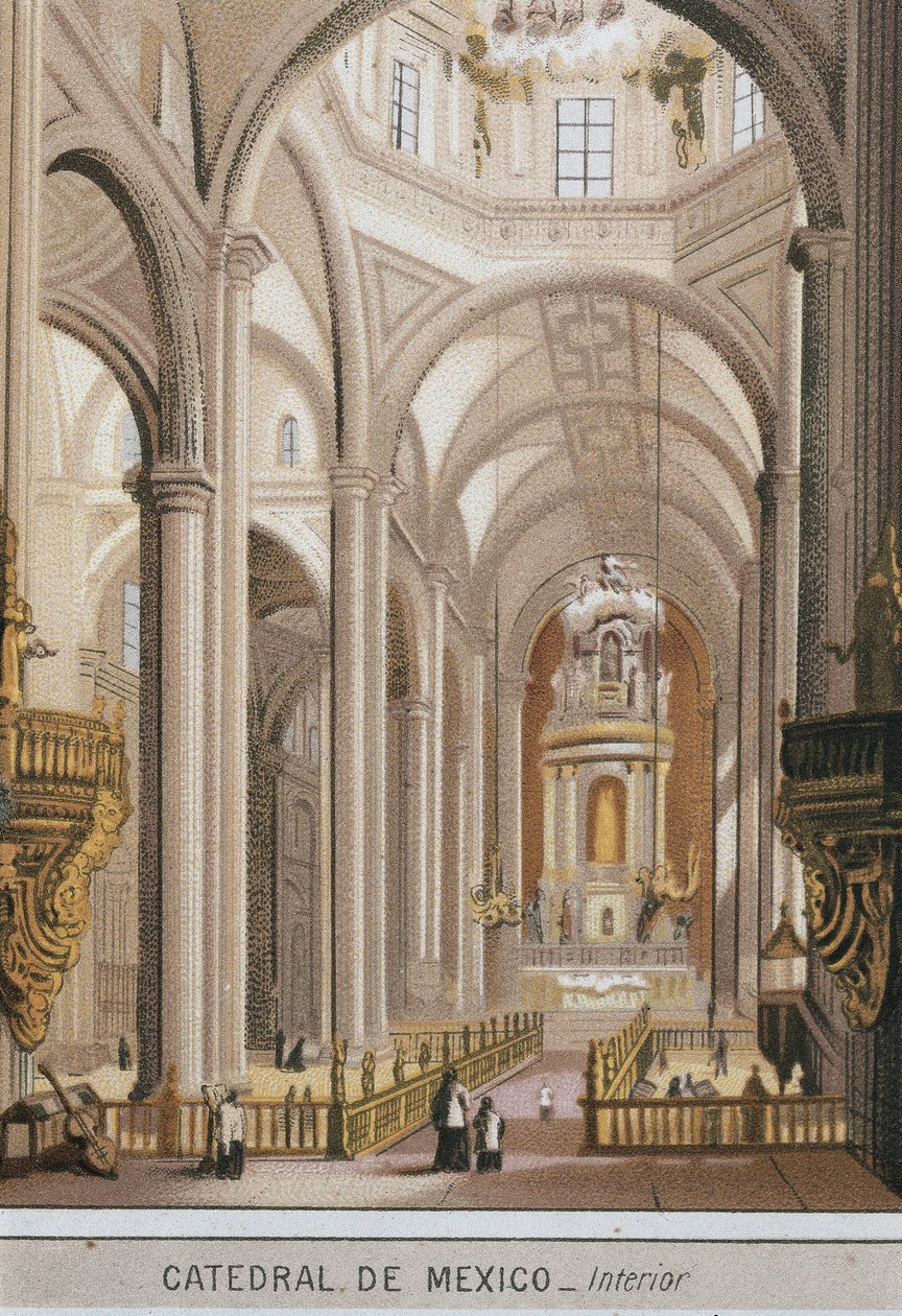 Belső nézet a guadalajarai katedrálisra Mexikóvárosban, Mexikóban. Kromolitográfia 1880 körül alkotó: Unknown artist