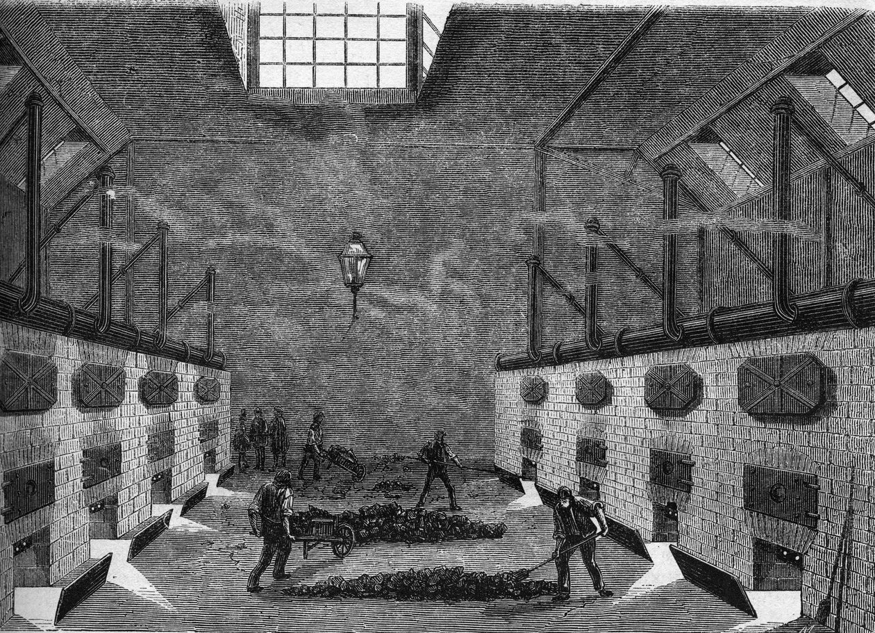 Egy gázgyár belső képe. Metszet 1860-1861. alkotó: Unknown artist