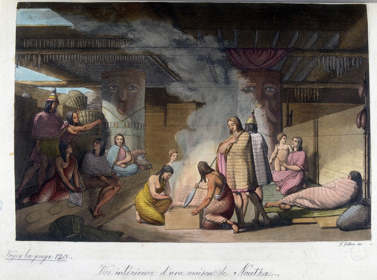 Belső nézet egy ház Nutkában, Oroszországban. „A régi és modern kosztümben” 1819-1820, Ferrario. alkotó: Unknown artist