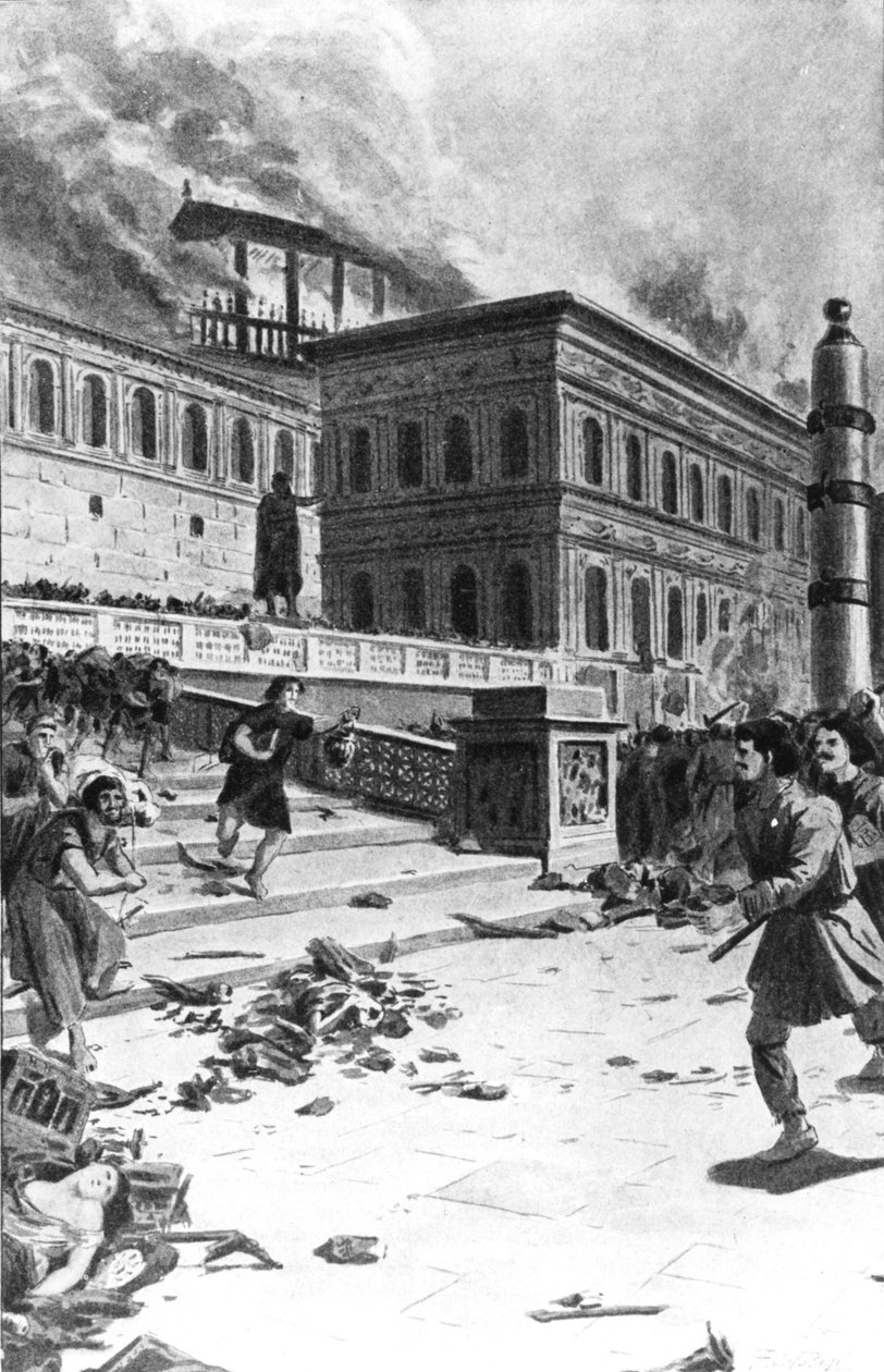 I. Alarik, a vizigótok királya Róma megszállása és kifosztása 410-ben (Róma szentsége). Metszet 19. század. alkotó: Unknown artist
