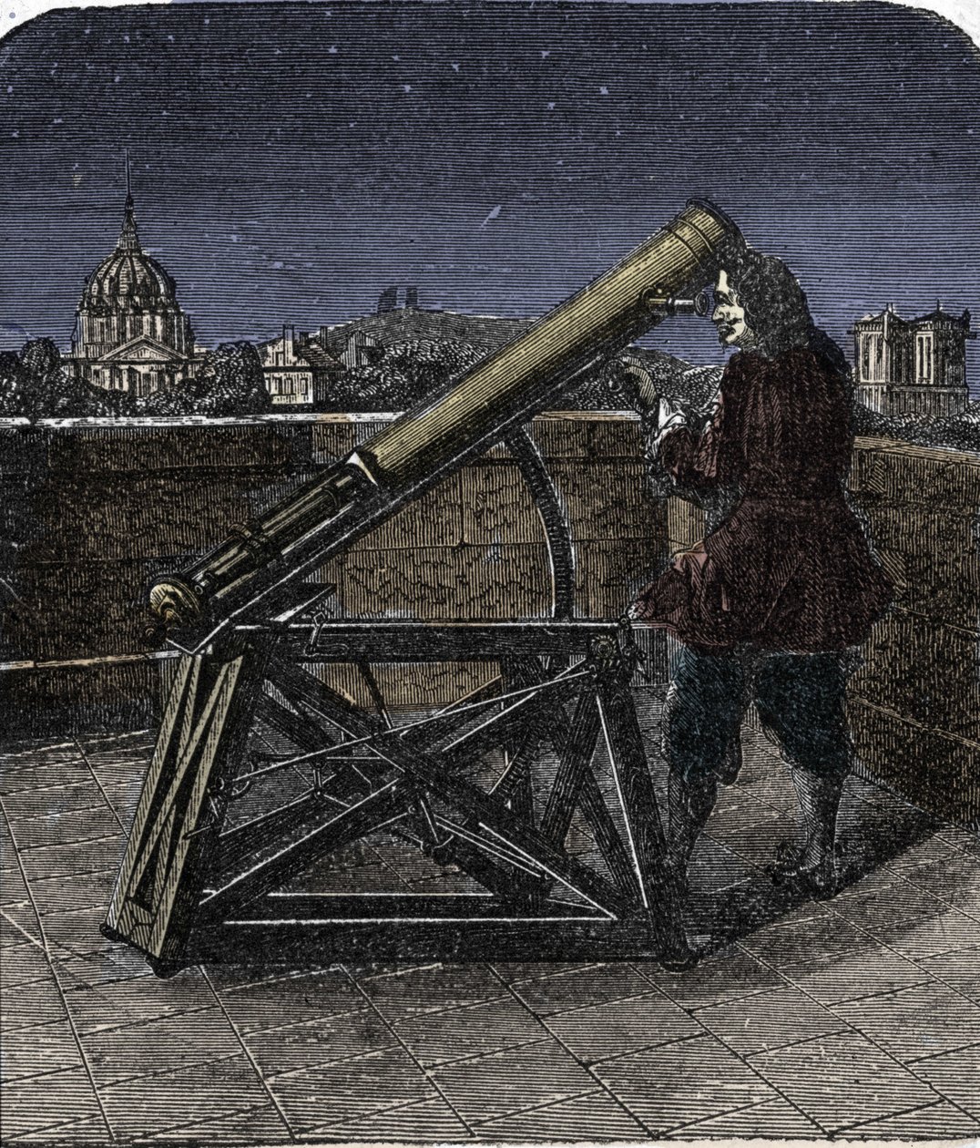 Isaac Newton (1642-1727) angol fizikus, aki a távcsövét használja. alkotó: Unknown artist