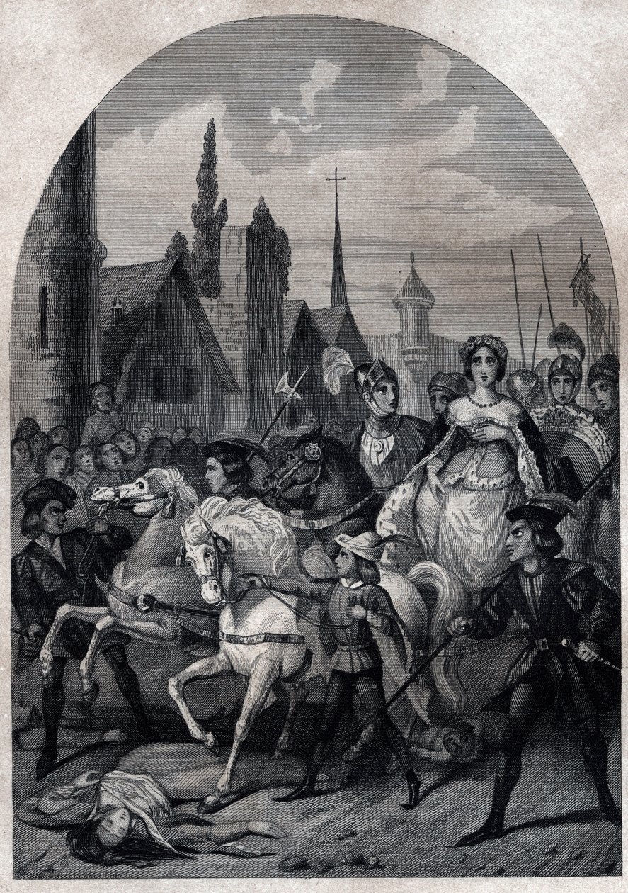Bajor Izabella (1371-1435) belép Párizsba 1389-ben - Entree de la Reine de France Isabeau (Isabelle, Elisabeth) de Baviere (1371-1435) a Párizs - 1842-es metszet a „Histoire des Popes: bűncselekmények, gyilkosságok, mérgezések párgyilkosság, házasságtörés, alkotó: Unknown artist