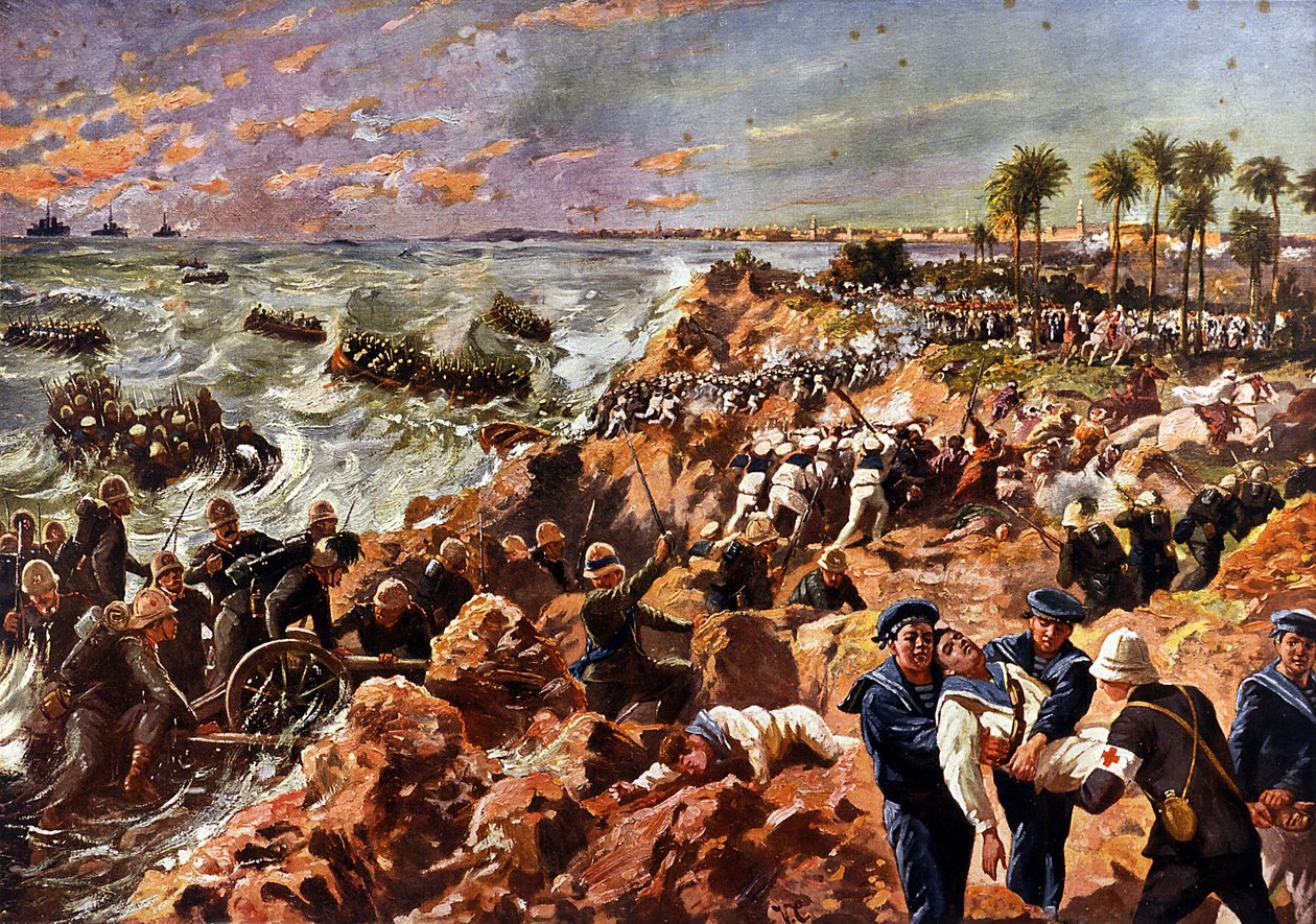 Olasz-török háború (Italo Turca) (1911-1912): Az olasz csapatok elzárkózása és a bengázi (Bengázi, Líbia) csata október 11-én. alkotó: Unknown Artist