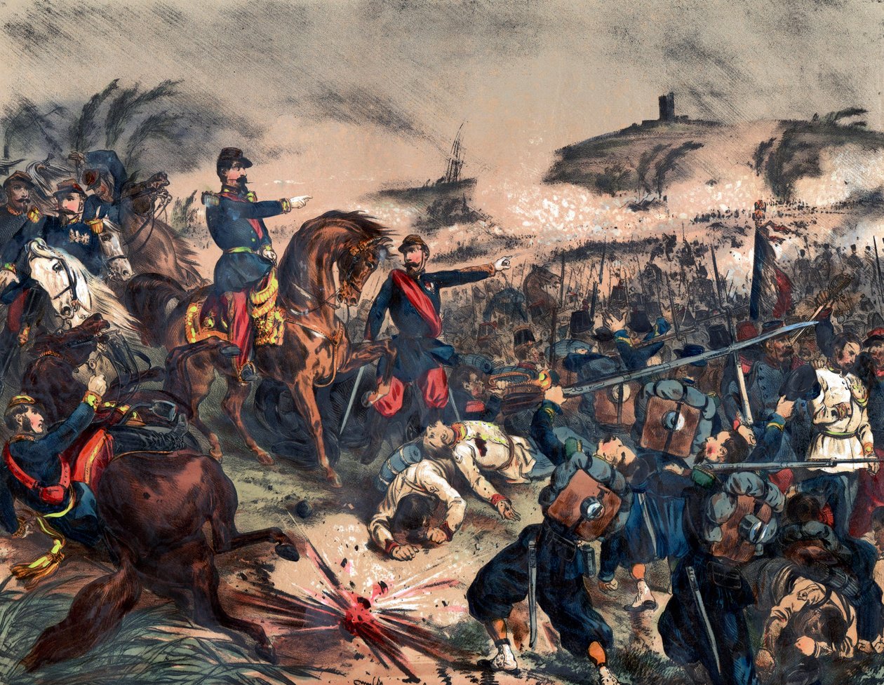 Az 1859-es olasz hadjárat vagy a második olasz függetlenségi háború: III. Napóleon (1808-1873) a solferinói csatában, június 24. alkotó: Unknown artist