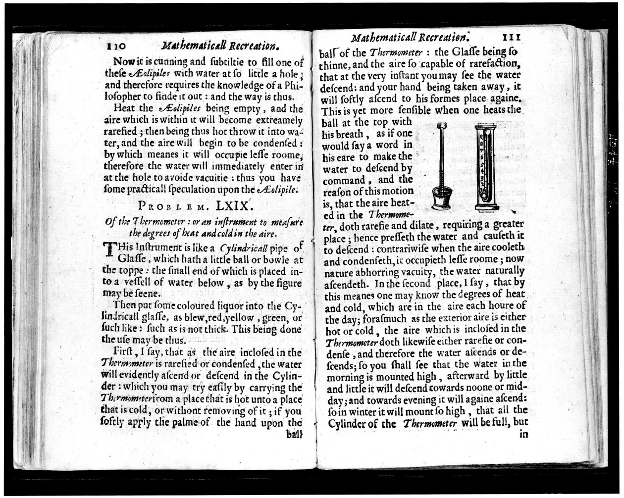 Olasz és holland hőmérők oldalai Jean leurechon (1591-1670) „Mathematics Recreations” című könyvéből, 1653 alkotó: Unknown artist